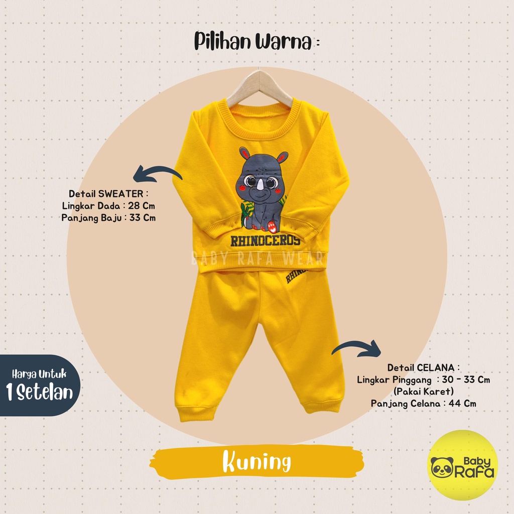 Setelan Sweater Bayi Anak 3 - 18 Bulan merk HB COLLECTION motif RHINOCEROUS