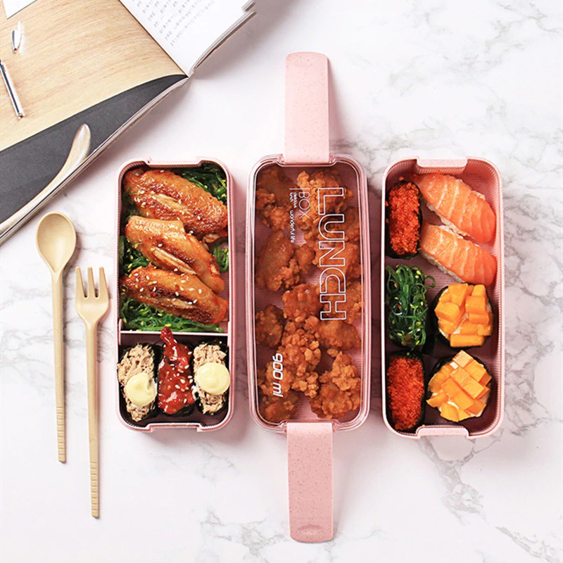 CPLIFE Kotak Makan Rantang 3 Layer Bento Box 900ml with Spoon &amp; Fork - NXM144