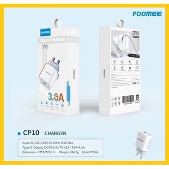 ADAPTOR FOOMEE CP10 TRAVEL CHARGER PD 18W 3.0A QUICK CHARGE TYPE C