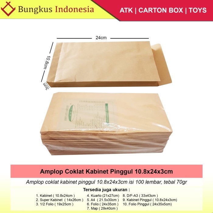 

Amplop Coklat Kabinet Pinggul 11x24cm isi 100