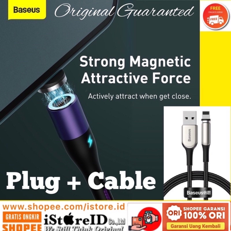 (Free Cord Protector) BASEUS Zinc Magnetic Data Cable USB + Plug Kabel Charger Magnet Apple iPad iPh