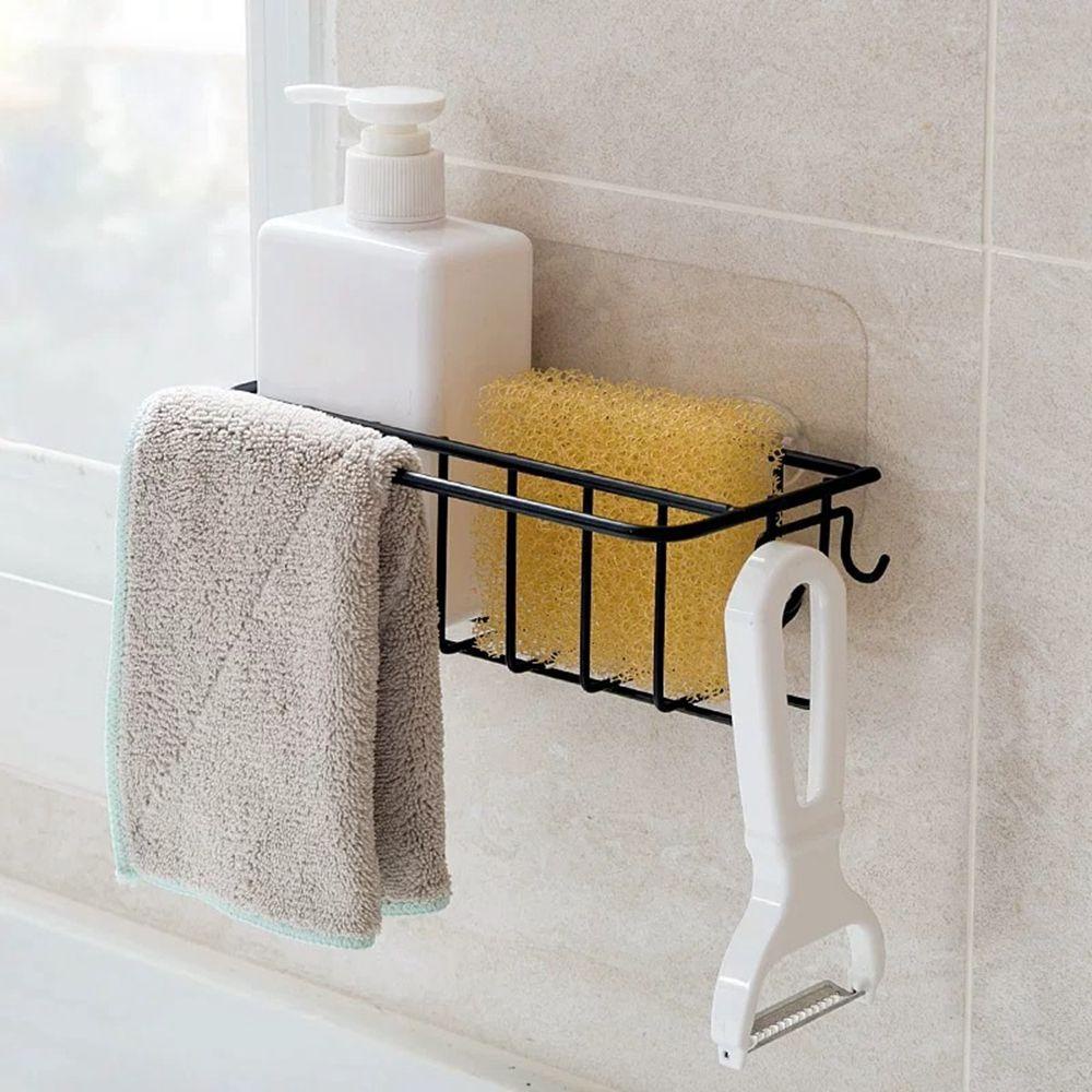 [Elegan] Holder Spons Sponge Drain Besi Aksesoris Wastafel Dapur Non-Marking Dinding Wastafel Organizer