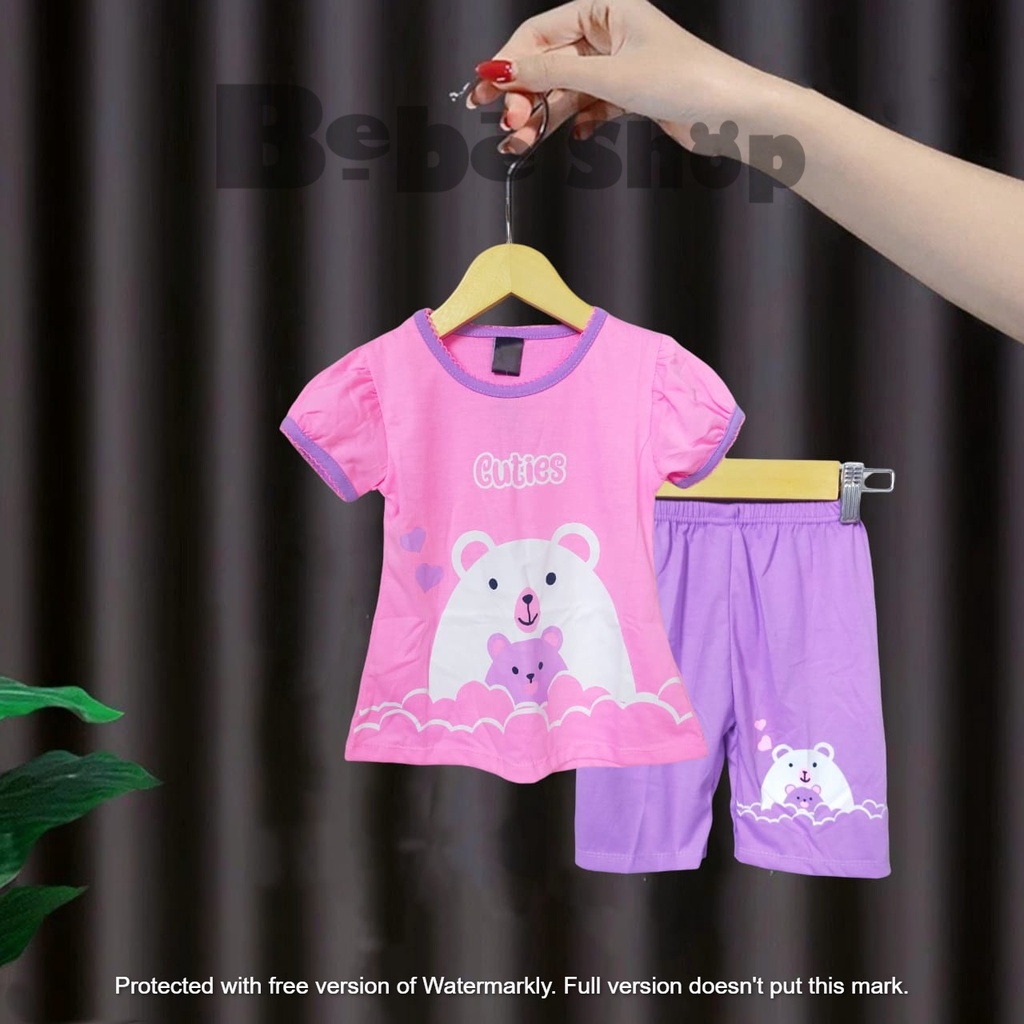 Setelan baju anak cewek karakter bear Cuties  usia  1 sampai 7 Tahun