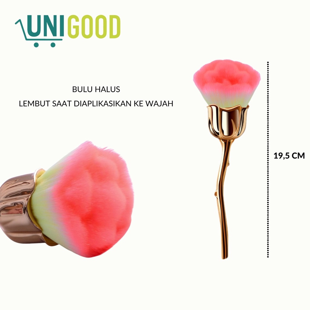 UNIGOOD - Rose Makeup Brush Tangkai Bunga Mawar Powder Brush Bulu Halus Premium