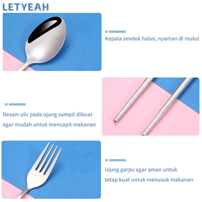 letyeah Cutlery set stainless / sendok garpu set portable / alat makan set 3 in 1