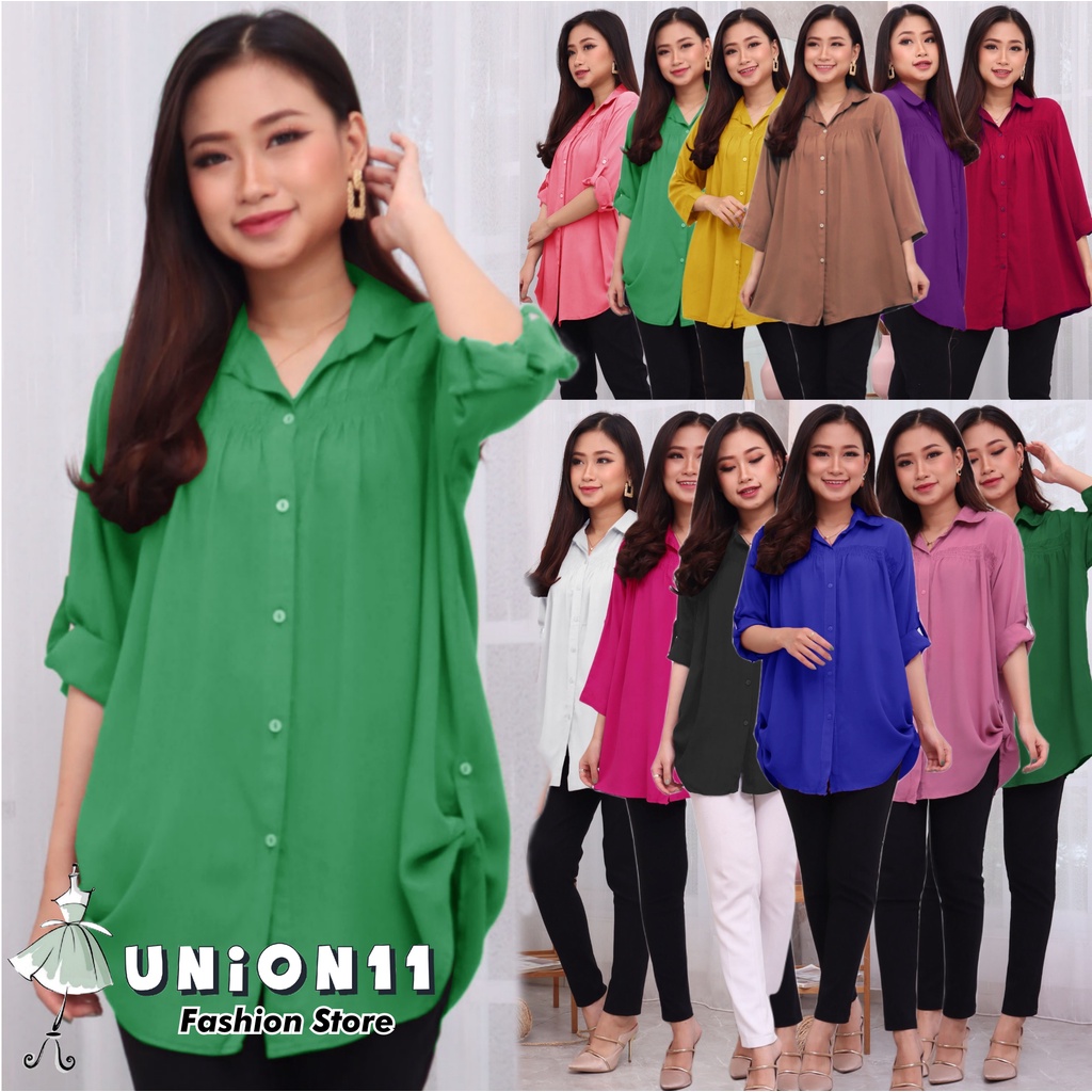 UNION11 -  KEMEJA JUMBO XXXL WANITA BAHAN KATUN RAYON / KEMEJA KERJA WANITA CASUAL / KEMEJA JUMBO POLOS WANITA