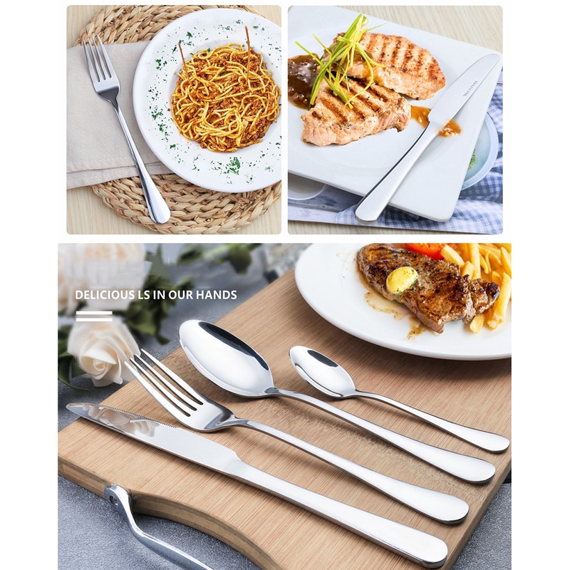 TaffHOME Cutlery Set Perlengkapan Makan PREMIUM Sendok Garpu Pisau 24pcs 6set Stainless Food Grade Tebal cocok untuk hadiah pernikahan keluarga baru 24 PCS Stainless Cutlery Set Flatware Sets High-Grade Mirror Polishing 18/10 Silverware Dinnerware Spoons