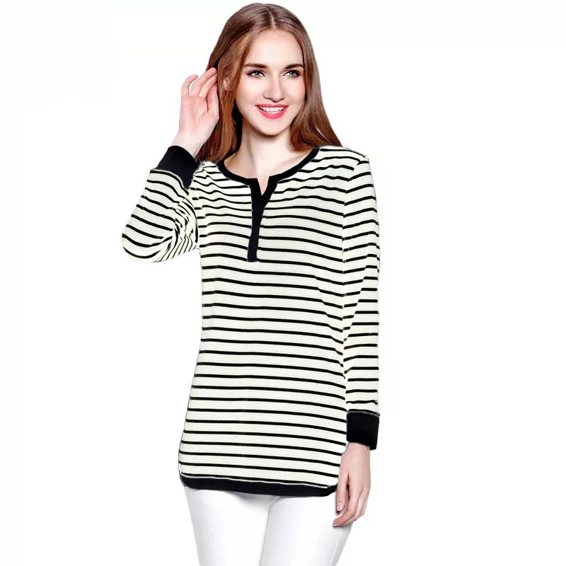 Blouse Tangan Panjang Wanita Gaya korea corak Salur - XSHOP Tsania