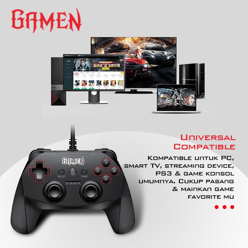 GAMEN GP100 Joystick Gaming Controller Universal Wired Gamepad with Dual Vibration Motors Black