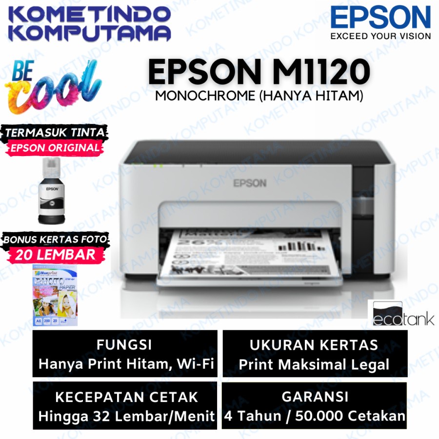 Epson EcoTank Monochrome M1120 Wi-Fi Ink Tank Printer Hitam Mono Print Only