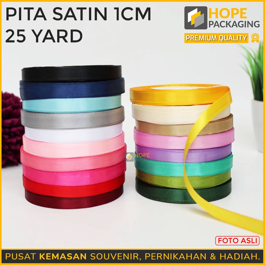 Termurah Pita Satin 1CM  25 YARD 1Roll Warna Pastel Pita Bucket Bunga Untuk Kotak Kado , Craft , Souvenir