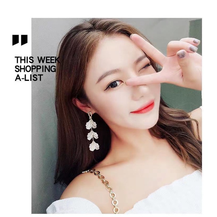 (Hello Girl)E03 Anting Wanita Korea Tusuk Model Juntai Bunga Mutiara Import