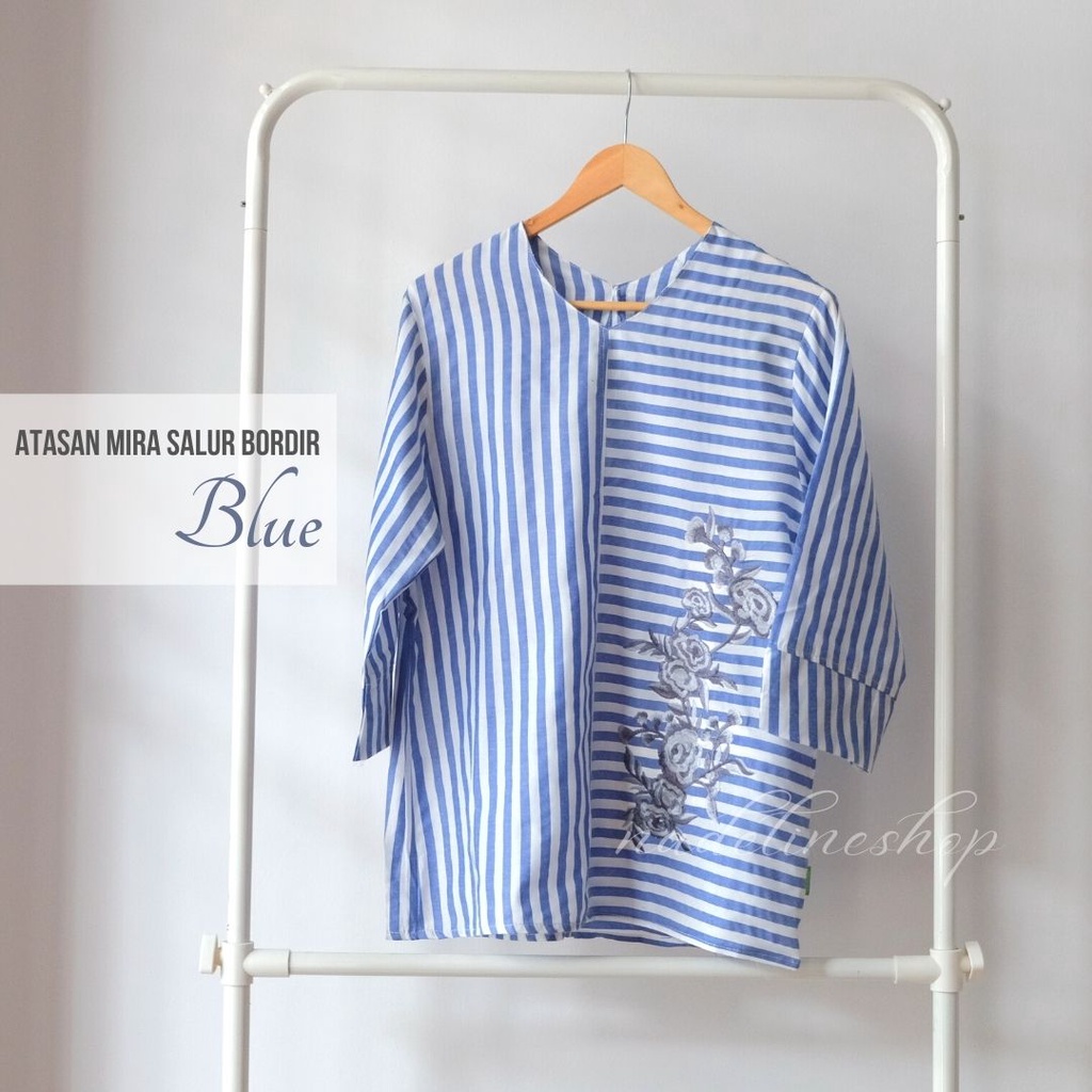 BAJU ATASAN BASIC BLOUSE WANITA MUSLIM & CASUAL - KIKA & MIRA SALUR TOP-MIRA - BLUE