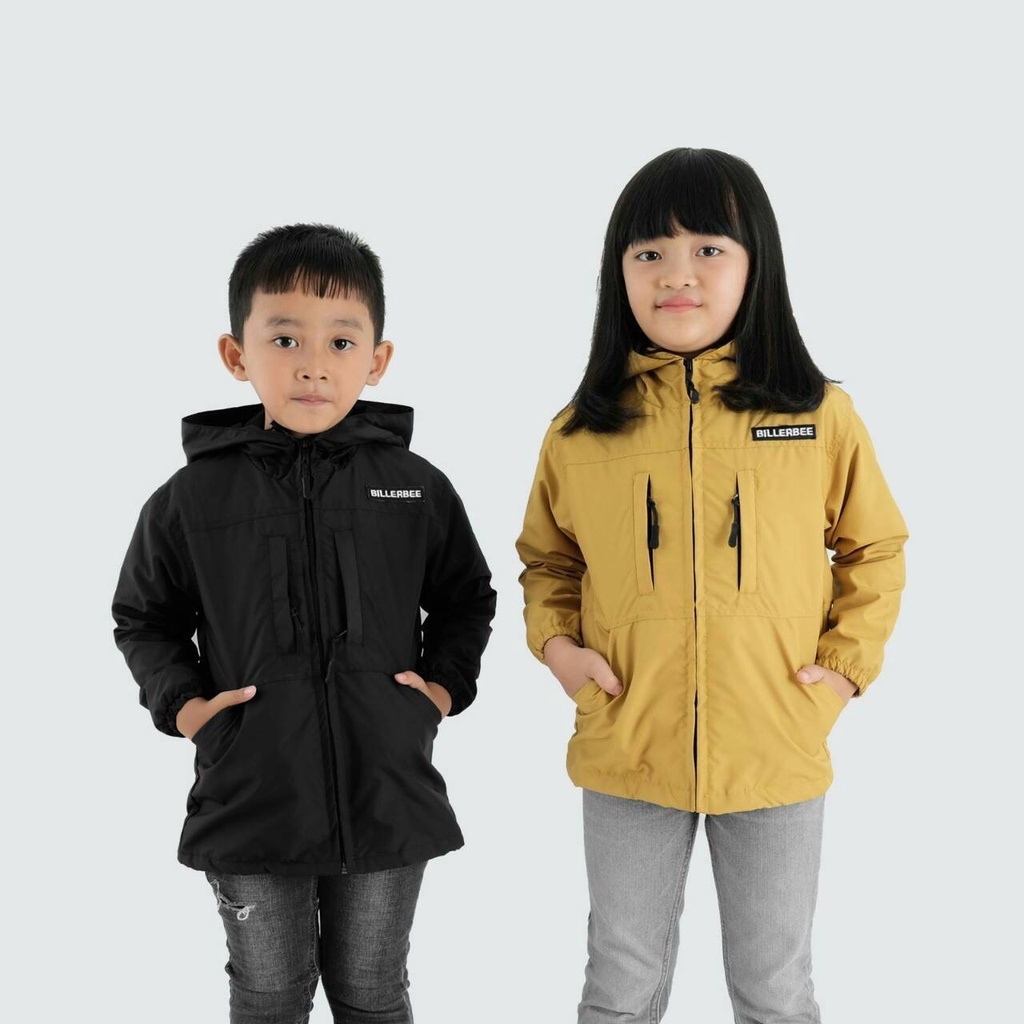 BILLERBEE Jaket Outdoor Anak Laki - Laki &amp; Perempuan Jaket Parasut Unisex Jaket Anak Jaket Kids Hitam