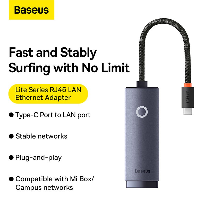 BASEUS ETHERNET ADAPTER USB TYPE-C LAN CARD ADAPTER TO RJ45 LAN PORT