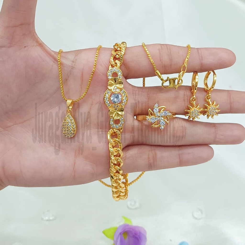 SET DEWASA KINCIR BUNGA ZIRCON perhiasan fashion Korea anti karat&amp;anti luntur