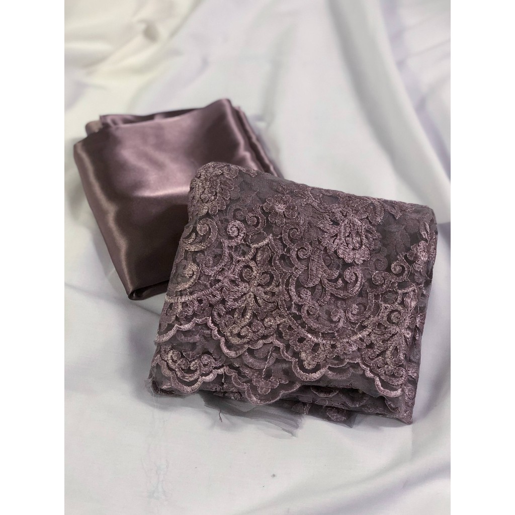 Paket Dress dan Kebaya combo kain BROKAT Tille + kain SATIN