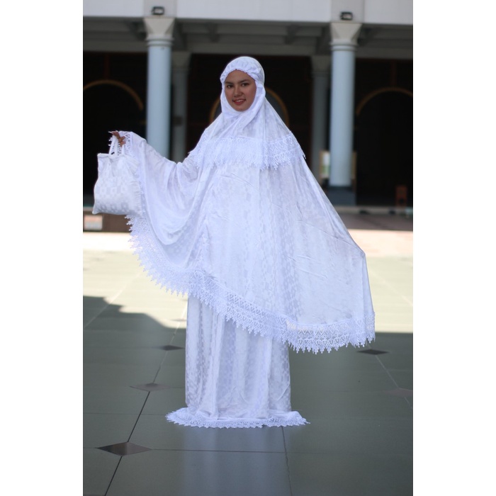 Cod Mukena Dewasa Setelan Sutra Asli Original Sutera Putih Polos Jumbo 083