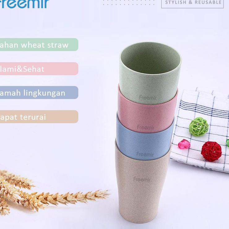 [KODE PRODUK GMBI94453] Gelas Plastik Wheat Straw Set Isi 4 Cup Teko Cangkir Reusable Glass Kopi Teh