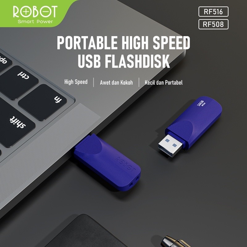 ROBOT RF508 / RF516 Flashdrive / Flashdisk 8GB, 16GB USB 3.0 High Speed Transmission Blue Support for All Windows &amp; Device Original - Garansi 1 Tahun