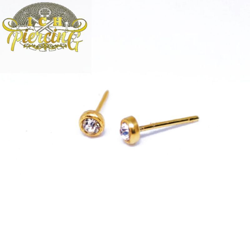 1pasang anting stud kasual emas 3mm aksesoris anting permata pria dan wanita gold