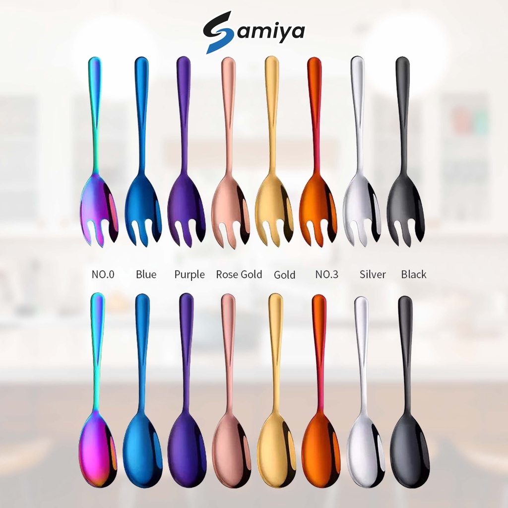 serving spoon fork set stainless / sendok garpu saji lauk pauk makanan long handle jumbo big spoon