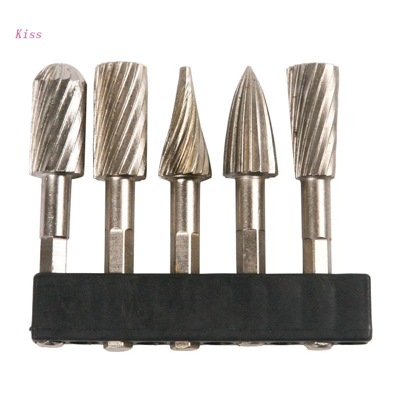 Kiss 5pcs Mata Bor Rotary 1 / 4 &quot;/ 6.35mm Bahan High Speed Steel Untuk Pengerjaan Kayu