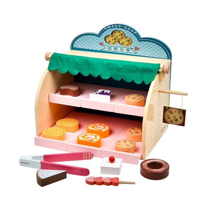 Toywoo Desert Stand mainan kayu etalase toko kue anak edukasi playpretend bakery baker