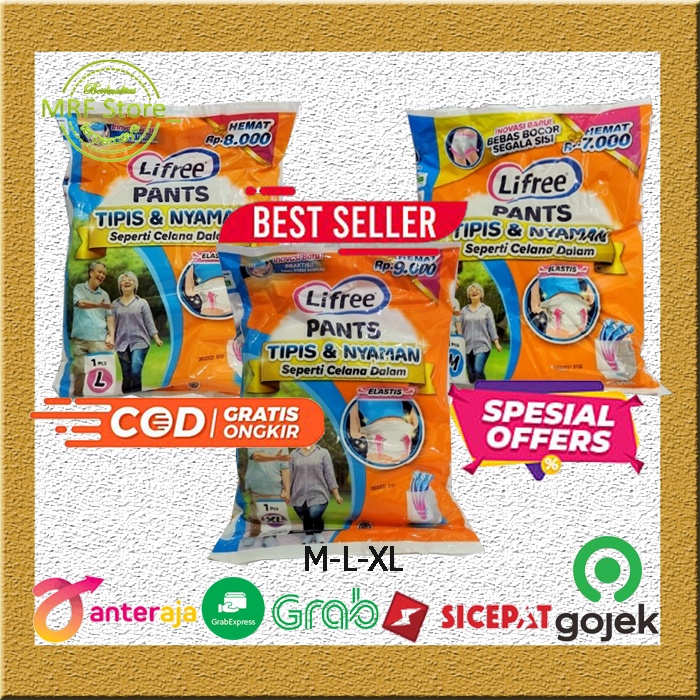 TERMURAH LIFREE PANTS POPOK CELANA DEWASA 24Pcs Size (M,L,XL)