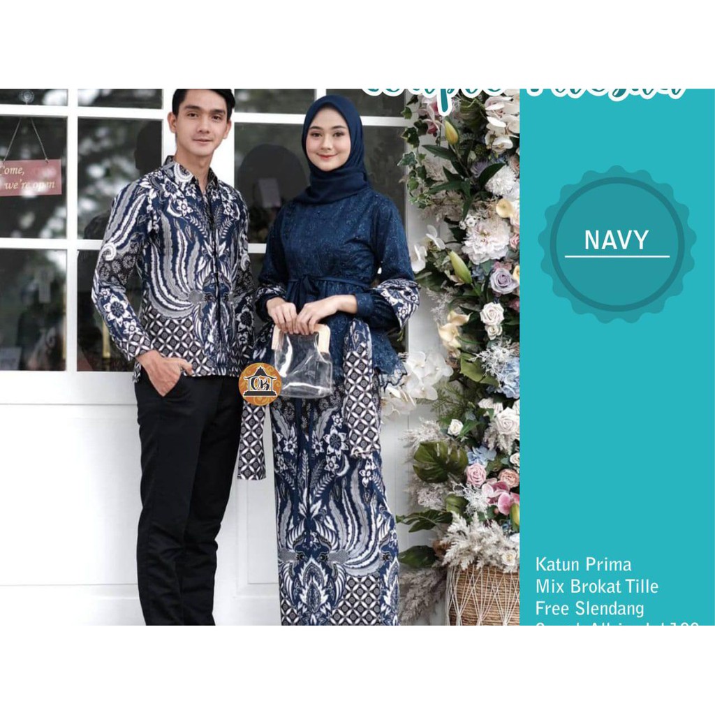 BATIK COUPLE / BAJU BATIK COUPLE / BATIK SET / BATIK LENGAN PANJANG / BATIK COUPLE ROK LILIT / ROK LILIT BATIK COUPLE-Navy