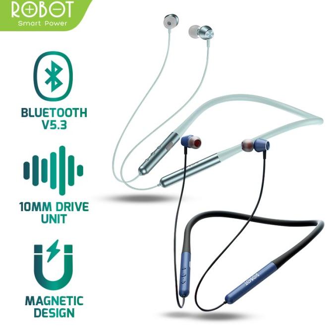 ROBOT N20 Bluetooth Neckband Earphone Magnetic Earbuds Garansi 1 Tahun