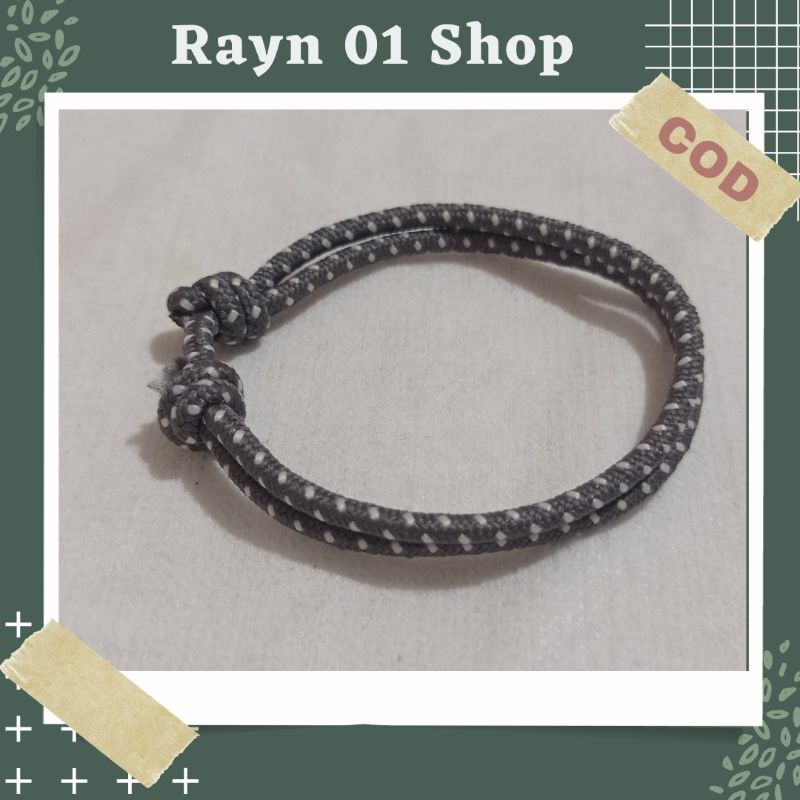 Gelang Tali Paracord Polos Hitam Pria Wanita / Gelang Gaya Korea / Gelang Trendy / Gelang Tali Unisex-Abu Bintik Putih