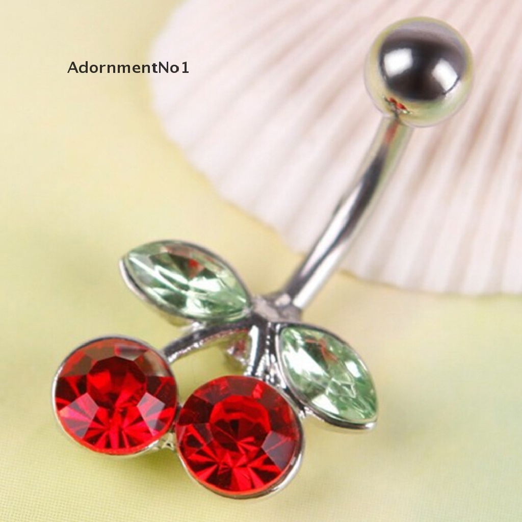 (AdornmentNo1) Anting Tindik Perut / Pusar Bentuk Buah Ceri Merah Aksen Berlian Imitasi Untuk Wanita