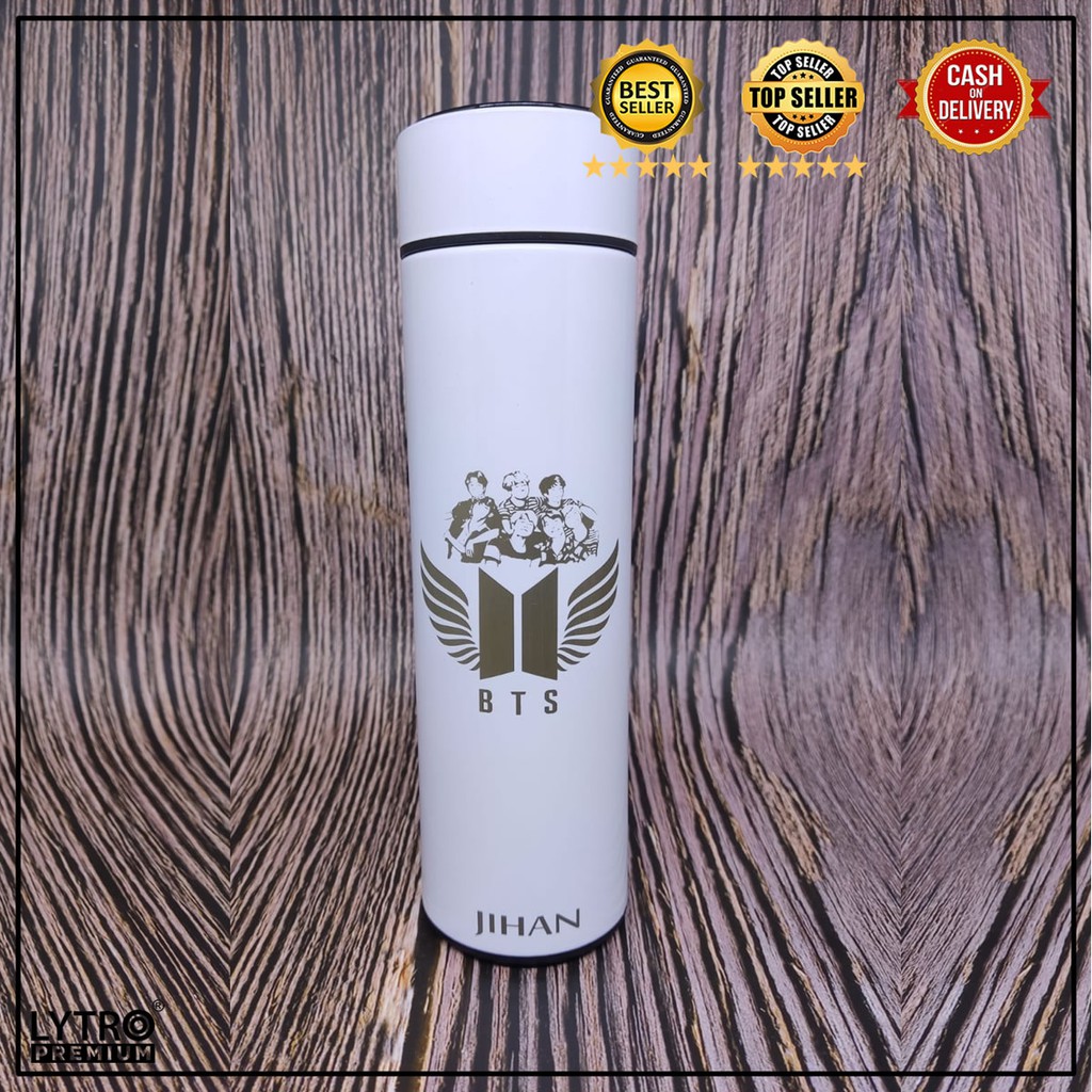 Tumbler BTS Costum Grafir Nama - Smart LED + Costum Grafir Nama Kamu - Bonus Stiker BTS