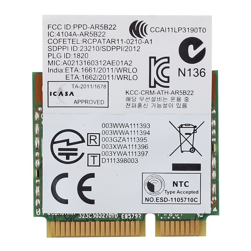 PREORDER Atheros AR5B22 Dual band Wireless Half Mini PCI-E card 300Mbps Laptop WiFi Bluetooth BT 4.0
