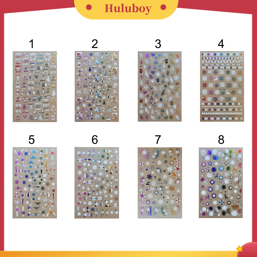 Huluboy Huluboy♡ 1 Lembar Stiker Nail Art 3D Desain Natal Warna-Warni Untuk Wanita