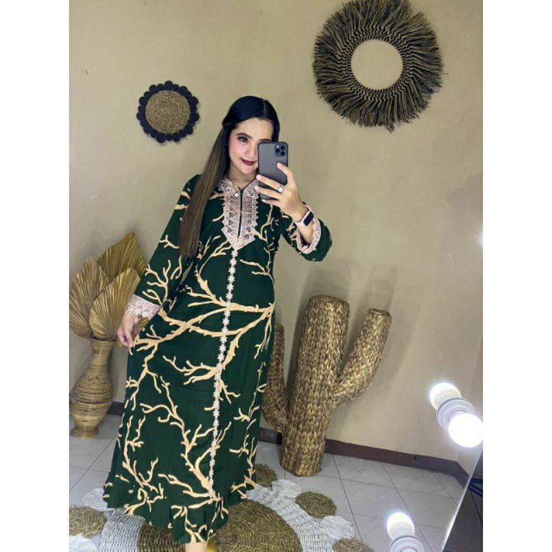 [BISA COD] Longdres Renda Arab Motif Akar /Gamis Lengan Panjang Bhusui