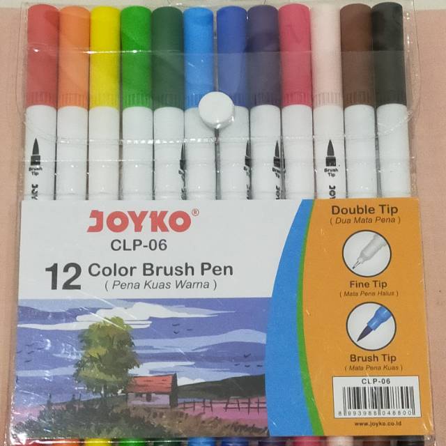 spidol marker joyko clp 06 color brush pen 12 warna pena kuas double tip murah ori