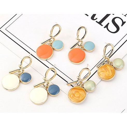 LRC Anting Tusuk Fashion Green + Light Yellow Dripping Small Disc Knotted Earrings Y63118