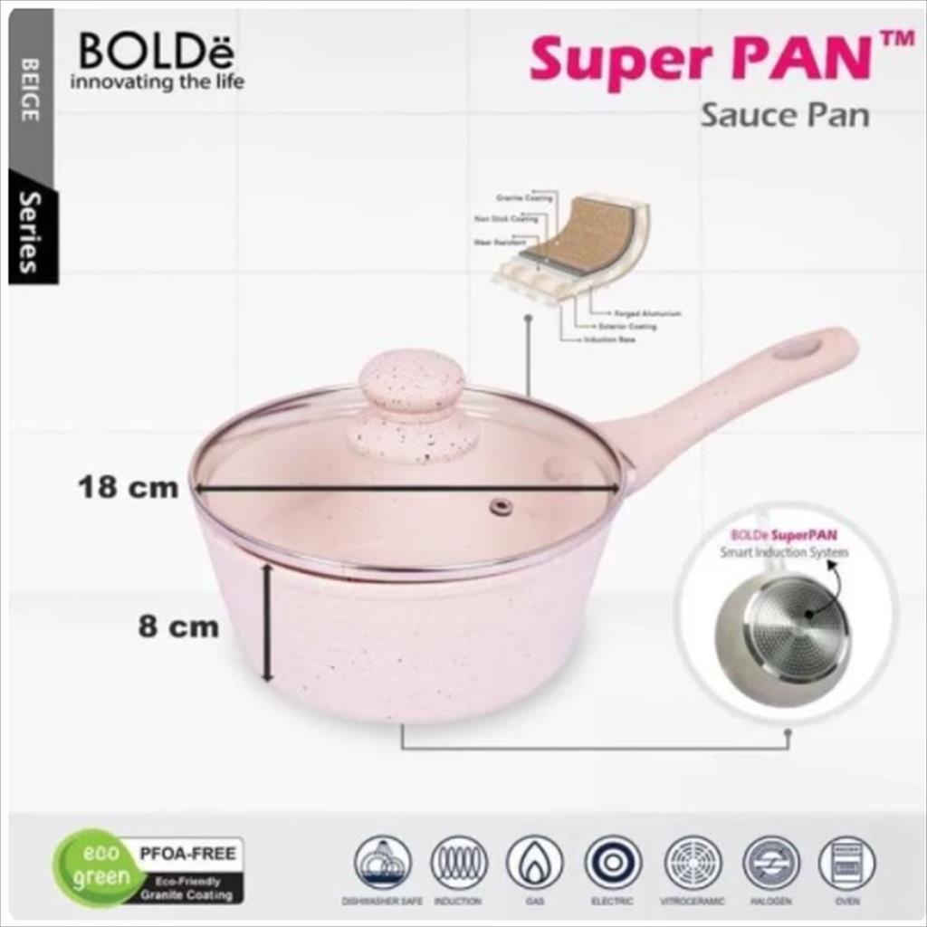 BOLDe Panci Saus Kuah Susuh - Sauce Pan 18 CM + Lid Tutup Kaca Beige / Cream