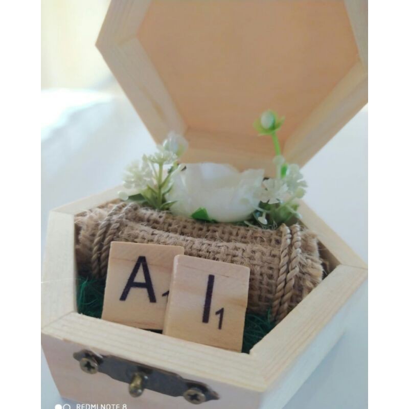 BA03 Kotak cincin hias ringbox hias simple ring box rustic