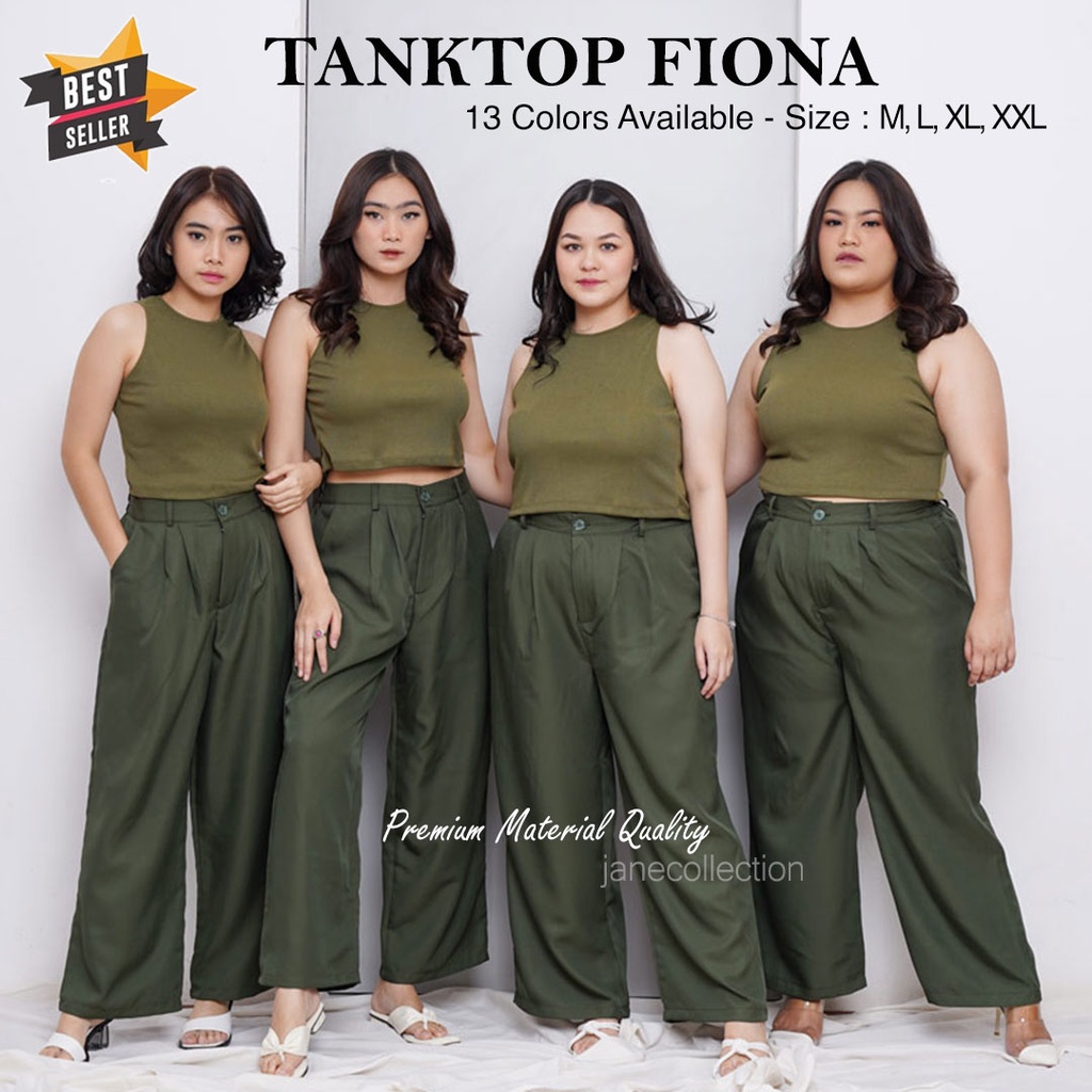 JANE COLLECTION || Tank Top Polos Inner Blazer Wanita Bahu Lebar O Neck Rib Camisole Tengtop Cewek Rajut M L XL XXL Bigsize Jumbo - Tanktop Fiona