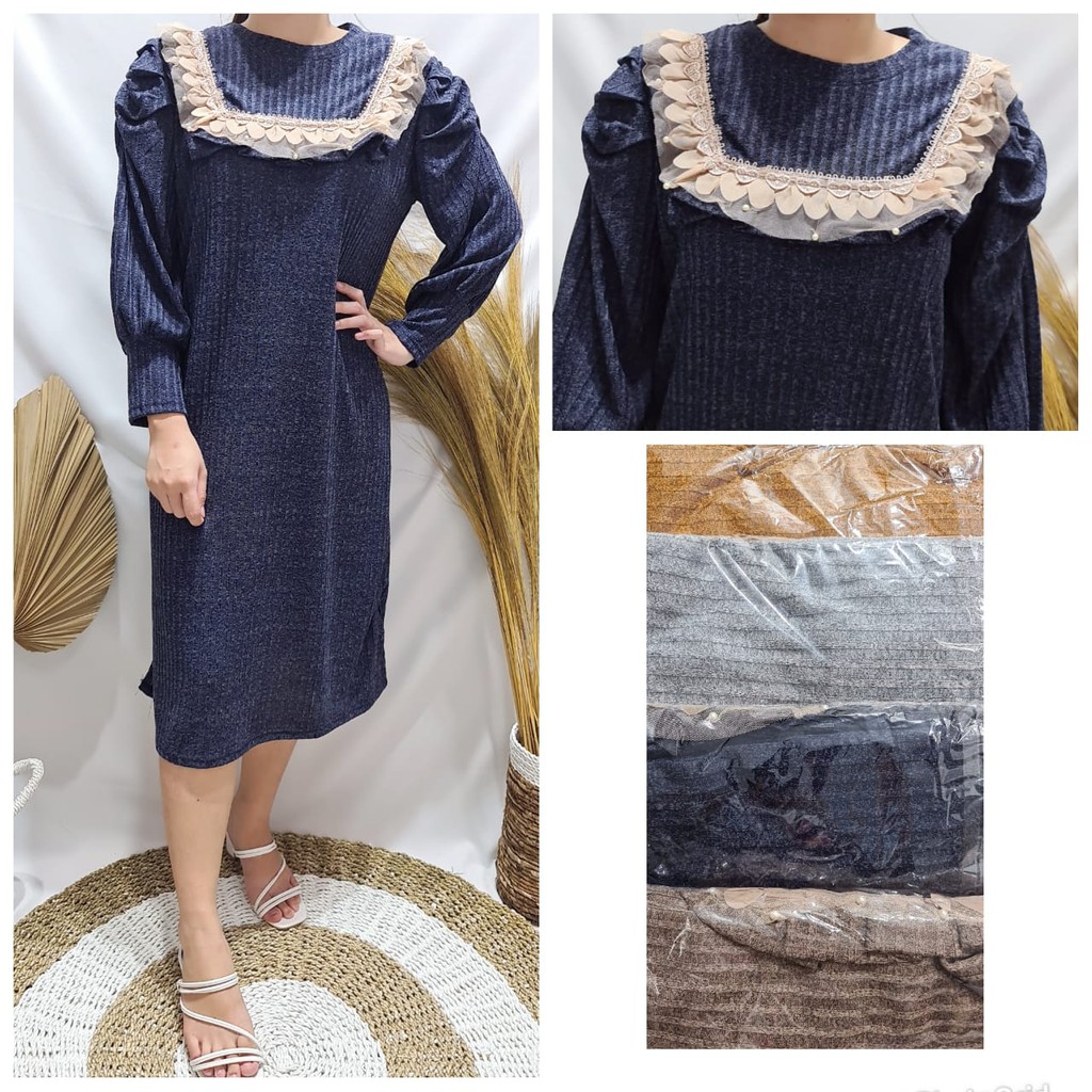 CAVELL Tunik Rajut Variasi Renda Aksen Mutiara