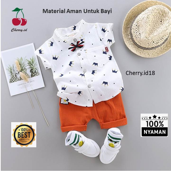 (6bln-3Thn) COD Setelan Kemeja Anak Import / Pakaian Kemeja Anak / Setelan Kemeja Anak Laki Laki - Motif Mahkota KB01