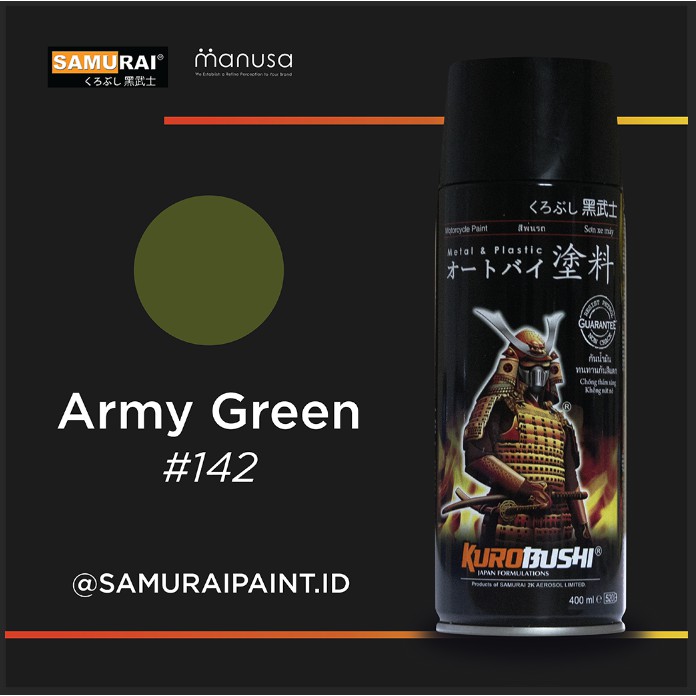 Samurai Paint Standard Army Green 142 Hijau Army Standar #142 Cat Aerosol Kualitas Kompresor