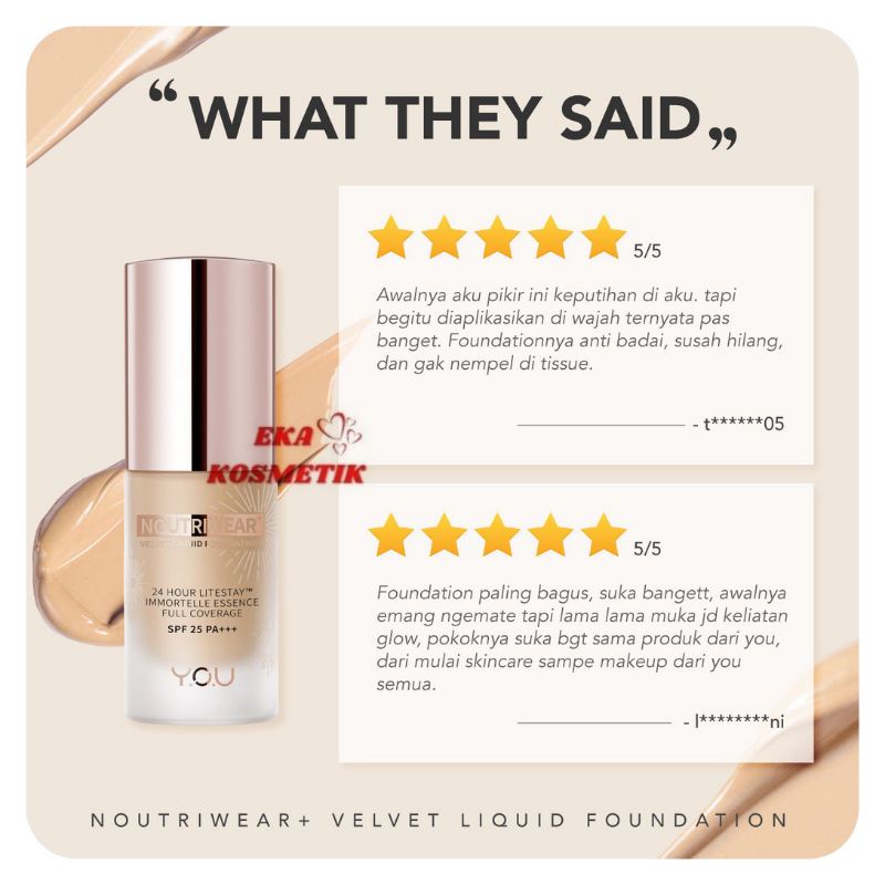 ❣️ EKA KOSMETIK ❣️ Y.O.U NOUTRIWEAR VELVET LIQUID FOUNDATION
#TermurahHanyaDiEkaKosmetikCirebon
