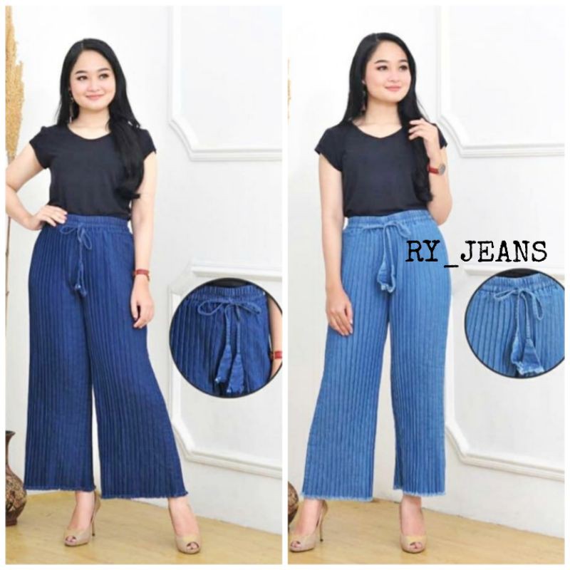 Celana panjang wanita kulot jeans plisket celana kulot plisket celana