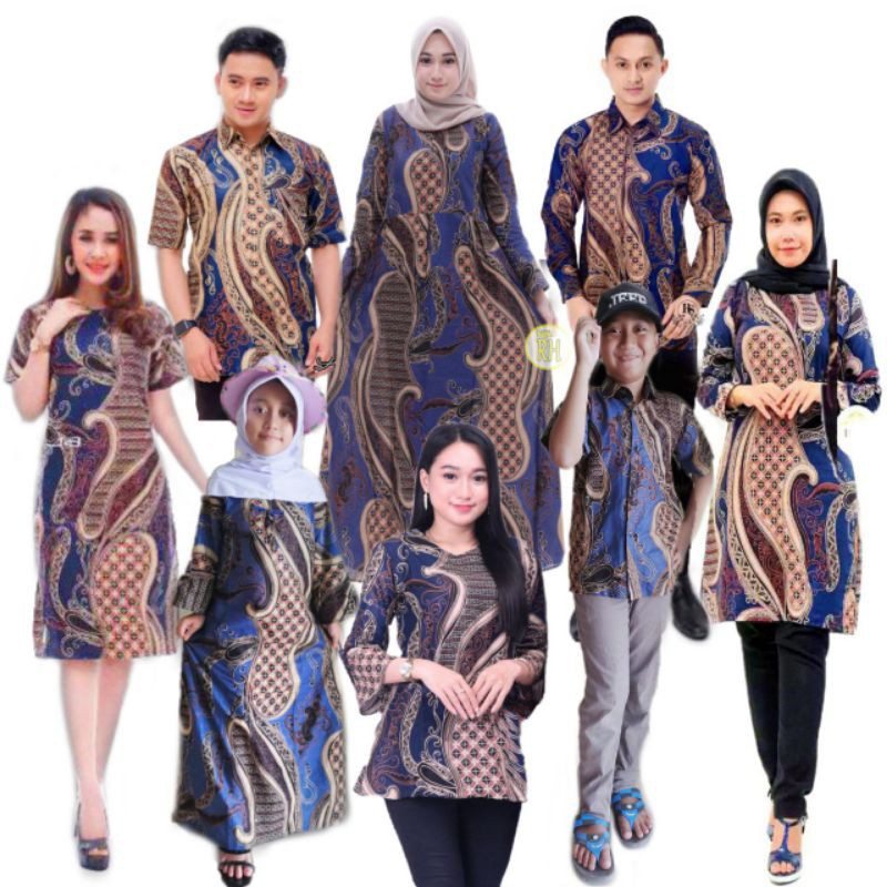 GAMIS BATIK COUPLE BAJU MUSLIM GAUN PAKAIAN WANITA KEBAYA PEREMPUAN FASHION KELUARGA  Banyumili Biru