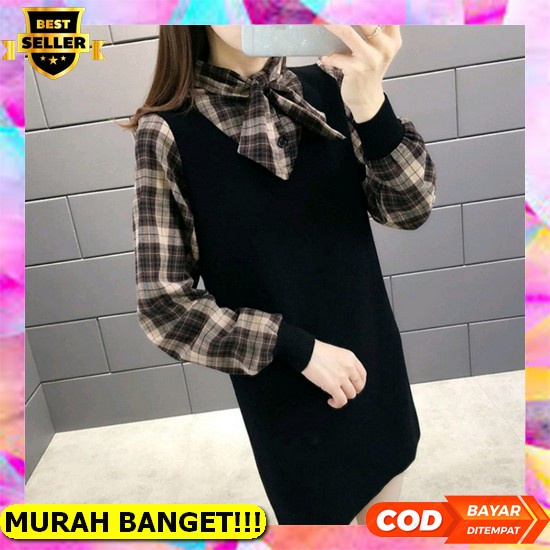 7152 Blouse Satin Silk Free Tali Lengan Panjang Polos Import Wanita Baju Blouse Satin Lengan Panjang