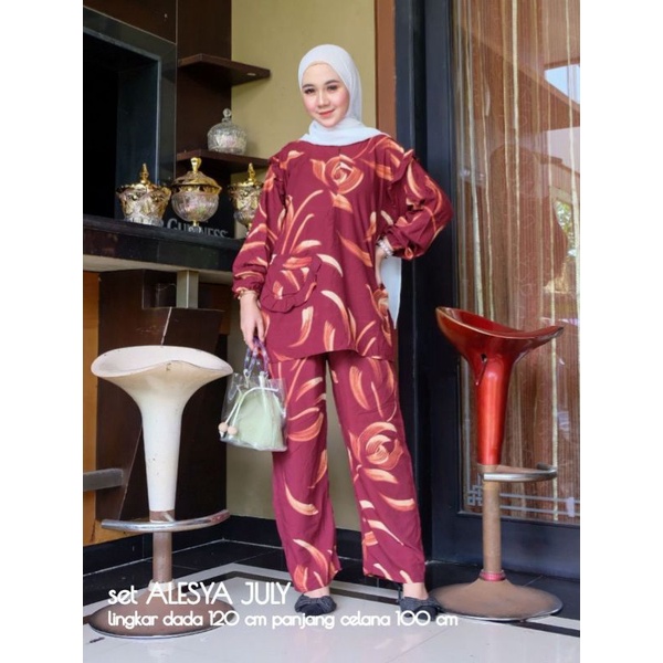 One Set Wanita  JUMBO Rayon Premium Lengan Panjang Setelan Celana Panjang Fashion Kekinian